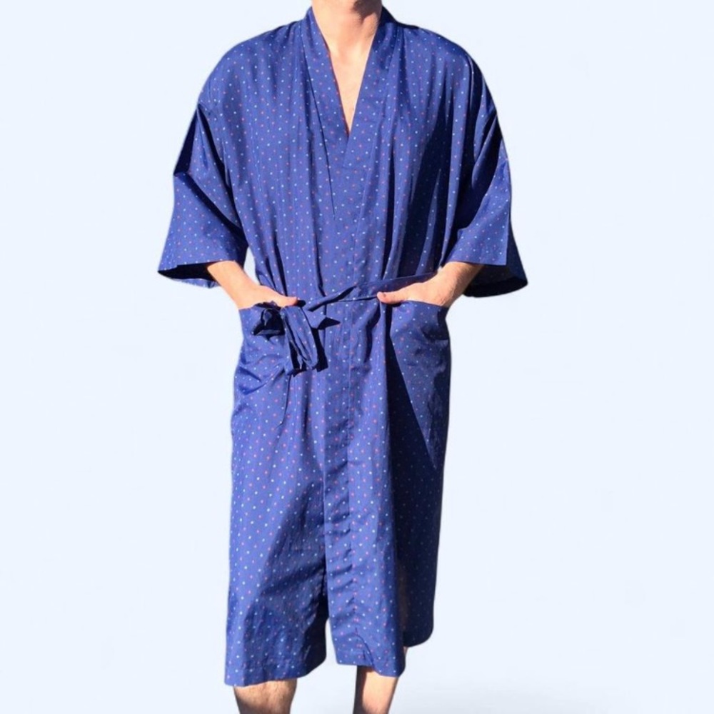 Christian Dior Monsieur Blue Kimono Robe with Polka Dots
